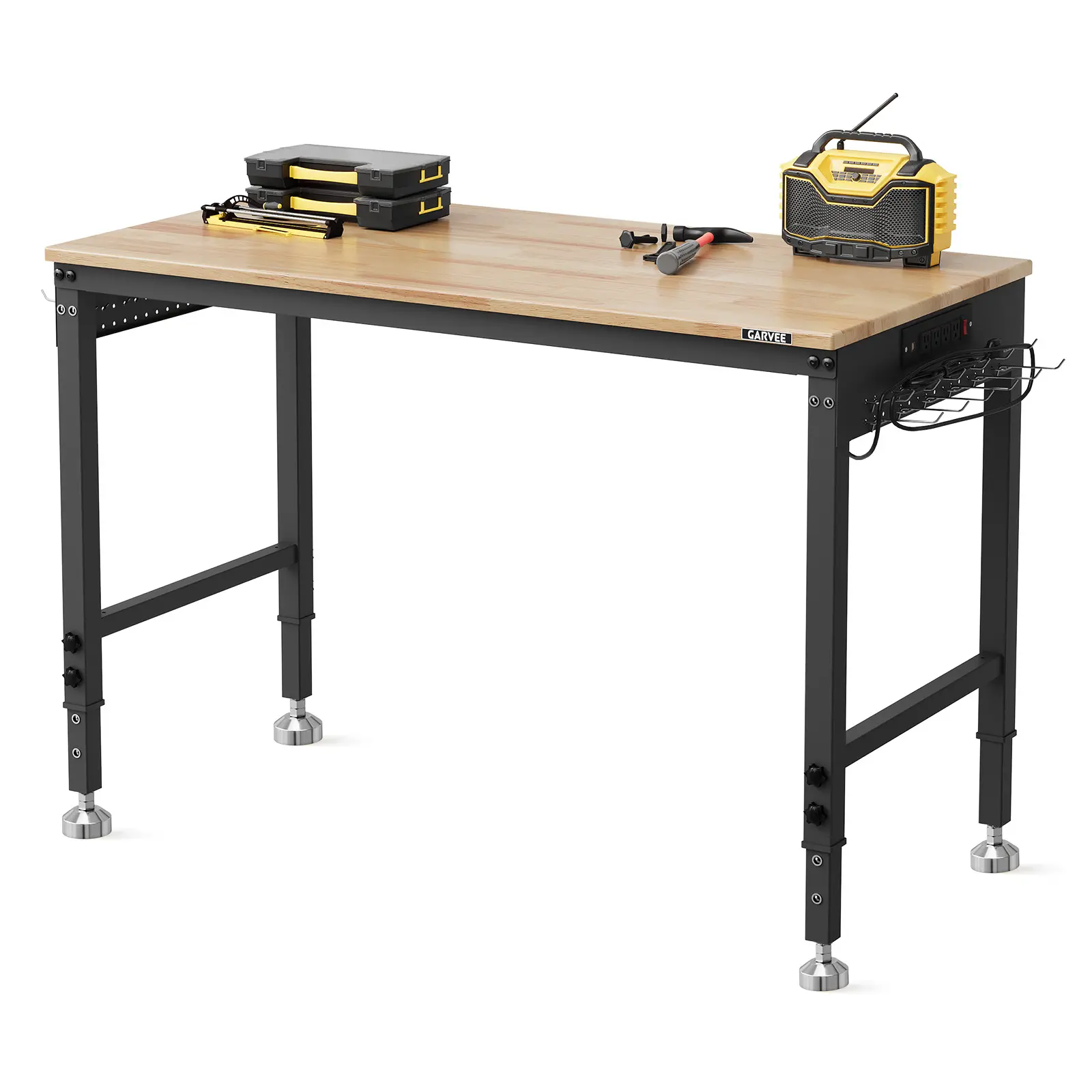 Professional Mobile Work Station - Heavy Duty Solid Wood Workbench with 6-Level Height Adjustment, Integrated ETL Power Outlets, Pegboard Storage & Swivel Casters, 2000lb Load Capacity for Workshop Home