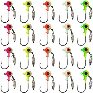 20pcs Underspin Fishing Jig Heads with Spinner Crappie Bass Trout Fishing Jig Heads Hook Lure 1/8 3/16 1/4 3/8 oz Glow in The Dark