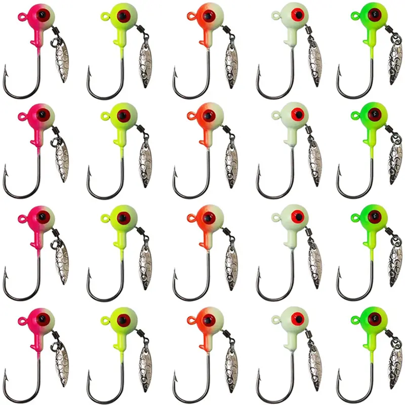 20pcs Underspin Fishing Jig Heads with Spinner Crappie Bass Trout Fishing Jig Heads Hook Lure 1/8 3/16 1/4 3/8 oz Glow in The Dark