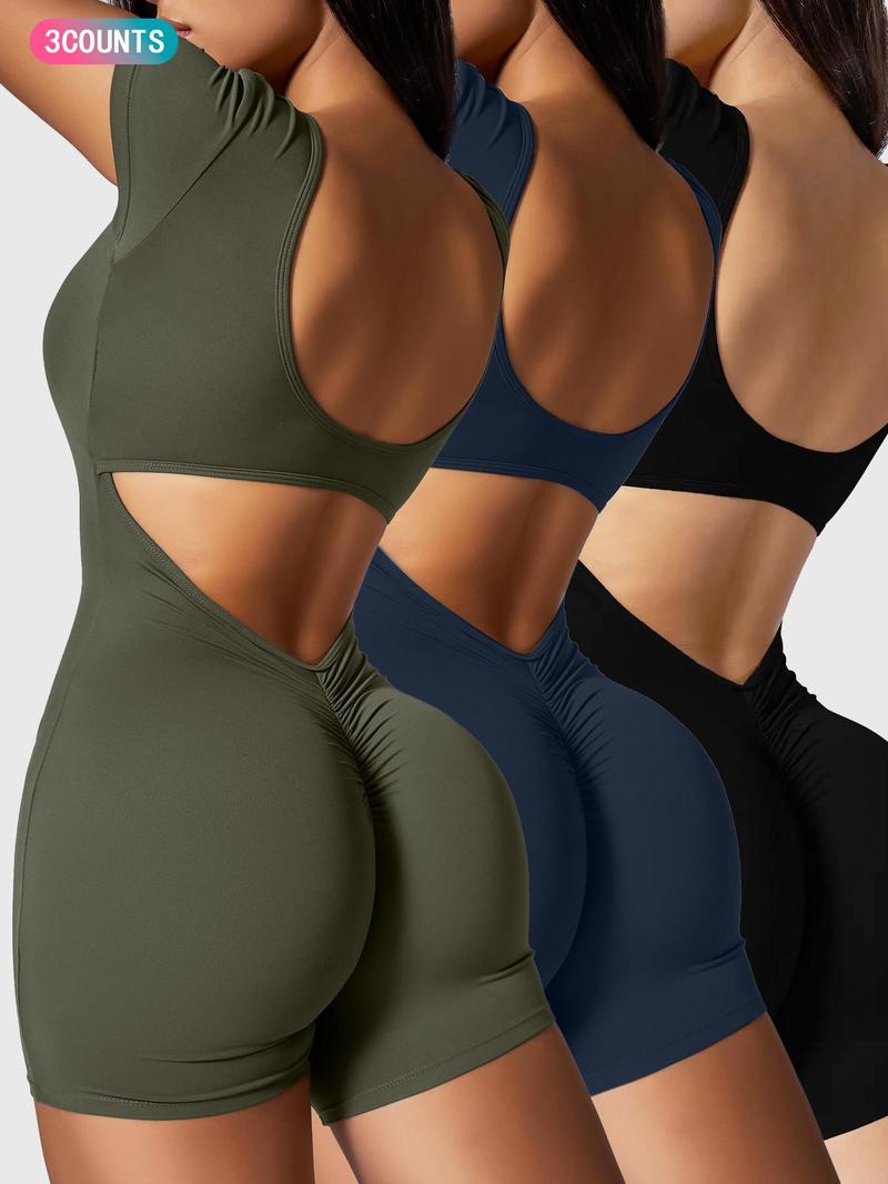 2024 Summer New Women's Slim Hip Lifting Sporty Jumpsuit Sexy Backless Short Sleeveless  Bodysuit Sportswear Jumpsuits