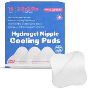 16CT Hydrogel Nipple Pads for Breastfeeding with Lanolin - Cooling Sore Nipple Gel Soothing Pads - Breast Feeding Essentials for Moms