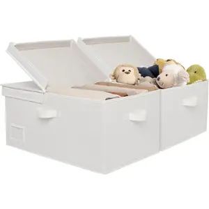 Fabric Storage Bins with Lids, Decorative Storage Boxes, Closet Basket for Shelves, Extra Large Storage Bins for Clothes, Toy Storage Chest, Ivory, 2-Pack