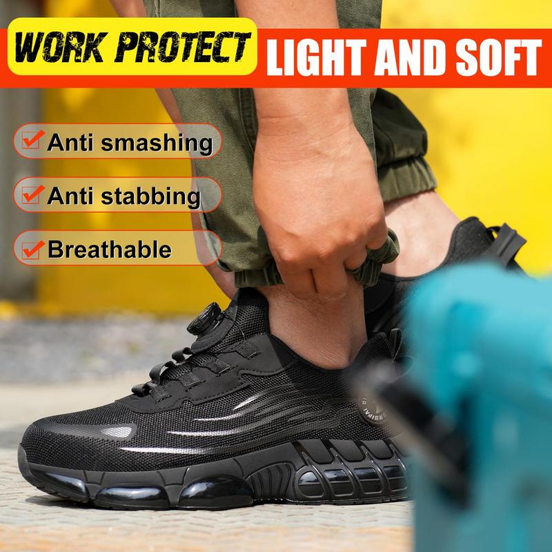 Men's Steel Toe Safety Shoes Puncture Proof Smash Proof Swivel Button Grey Mesh Work Boots for Outdoor Construction Dustproof Durable Non-Slip Outsole