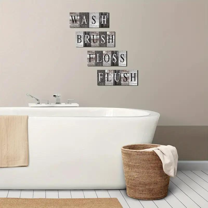 Wooden Letter Pattern Wall Hanging Sign, 4 Counts/set Retro Wooden Wash Brush Floss Flush Letter Wall Art, Wall Decor for Home Living Room Bedroom Hotel, Vintage Plaque Decor Wooden Letter Pattern Wall Hanging Sign, 4 Counts/set Retro Wooden Wash Brush Floss Flush Letter Wall Art, Wall Decor for Home Living Room Bedroom Hotel, Vintage Plaque Decor
