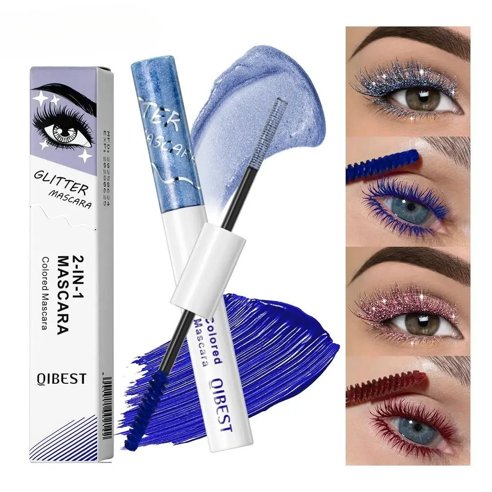 Double Head Diamond Glitter Mascara Lasting Colored Mascara Eyelashes Pink Blue Green Red Brown Voluminous Mascara Rimel