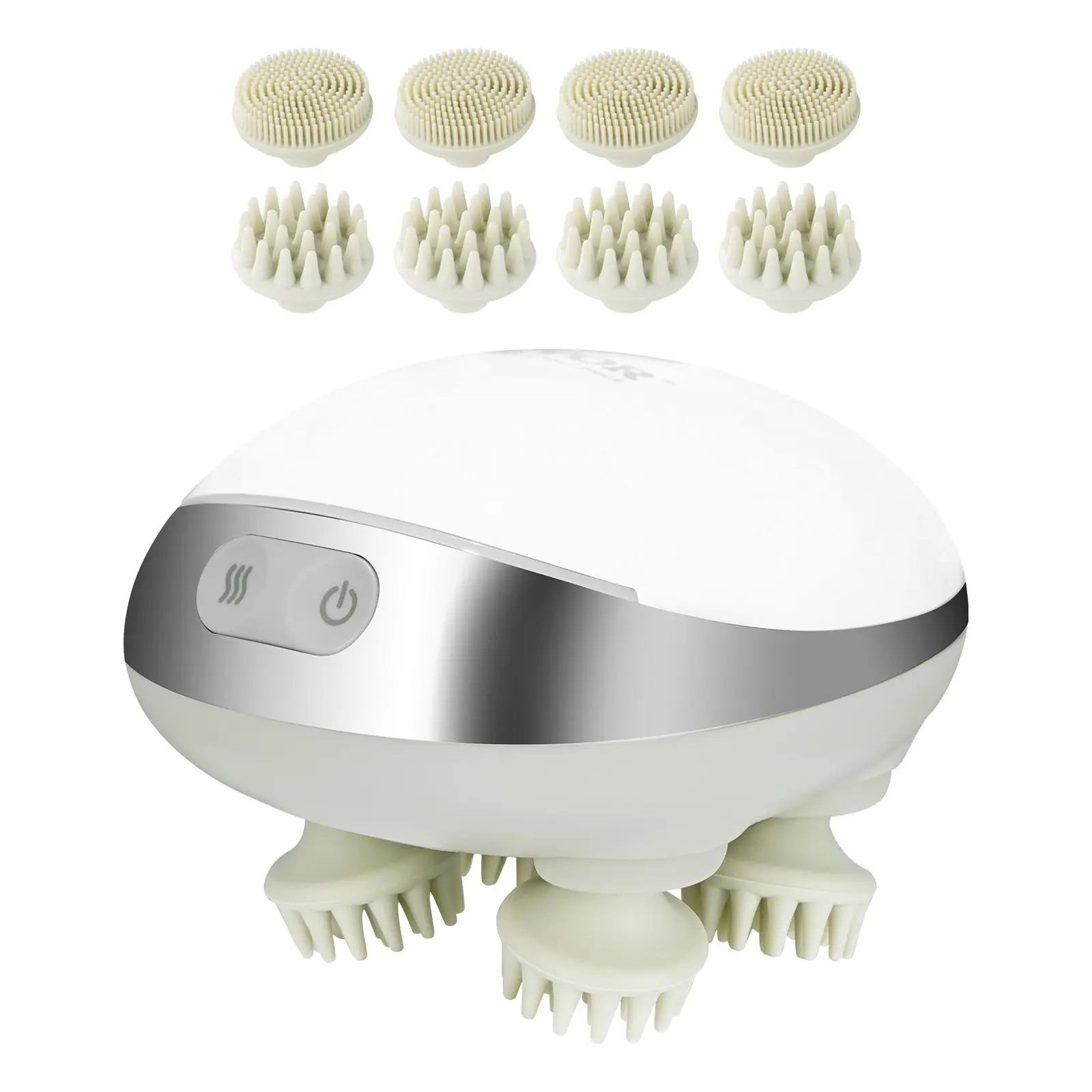 VEVOR Electric Scalp Massager with Heating Mode, Rechargeable Soft Silicone Massager with Magnetic Charger, IPX7 Waterproof Handheld Kneading Scratcher with 8 Removable Heads for Hair Growth, Relaxation