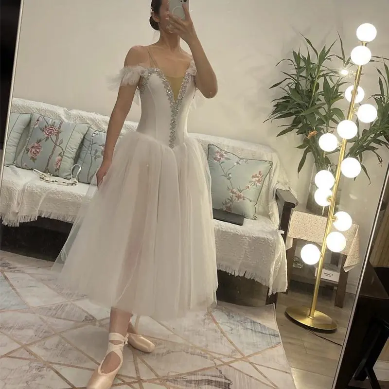 White Ballet Dress Long Romantic Ballet Tutu Professional Ballet Swan Lake Ballerine Femme Children Girls Fairy Ballet Costume