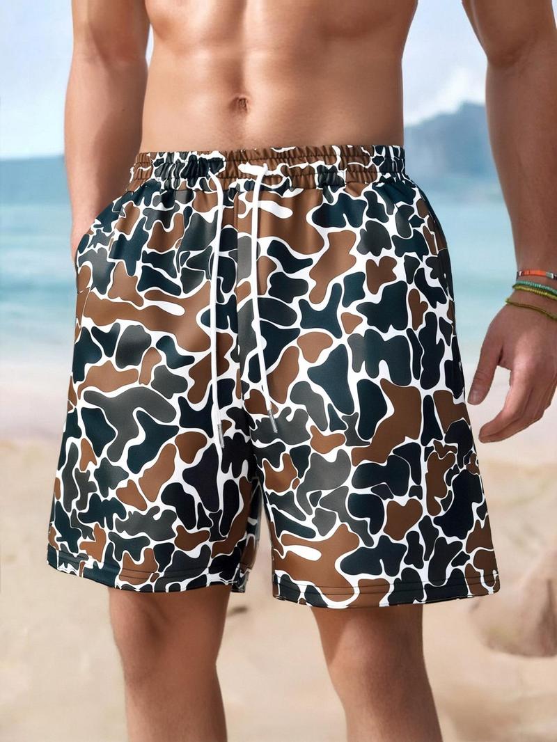 Men's Regular Fit Camo Print Beach Shorts, Casual Fashion Comfy Swim Shorts for Summer, Men's Shorts for Beach Vacation, Camo Swim Trunks Men's Regular Fit Camo Print Beach Shorts, Casual Fashion Comfy Swim Shorts for Summer, Men's Shorts for Beach Vacation, Camo Swim Trunks