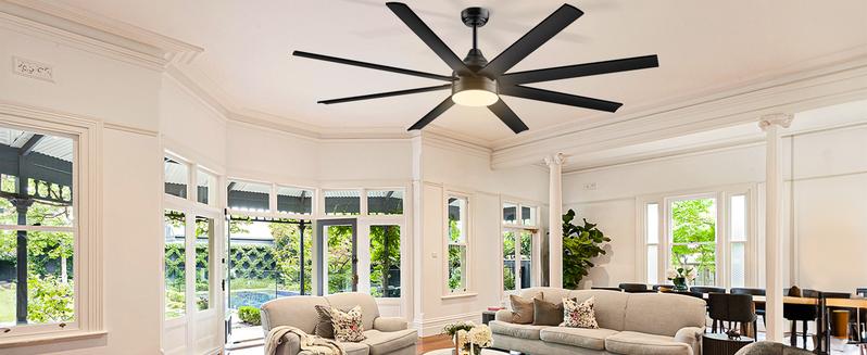 Large Ceiling Fans with Lights and Remote/APP Control, Indoor Outdoor Black Ceiling Fan for Kitchen, Living Room, Patio, 6 Speeds Reversible Quiet DC Motor, 8 Blades