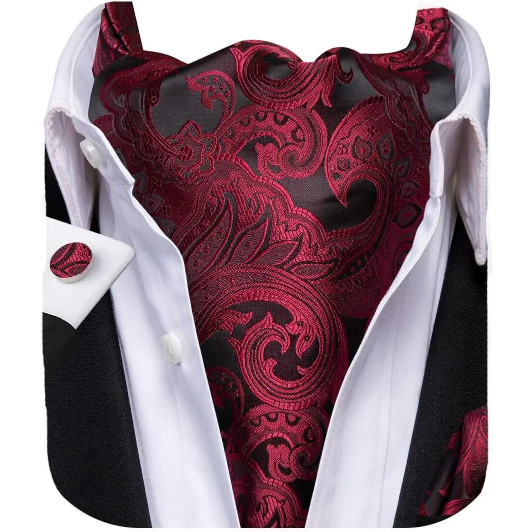 Paisley Floral Ascot for Men Self Tie Mens Cravat and Pocket Square Cufflinks Wedding
