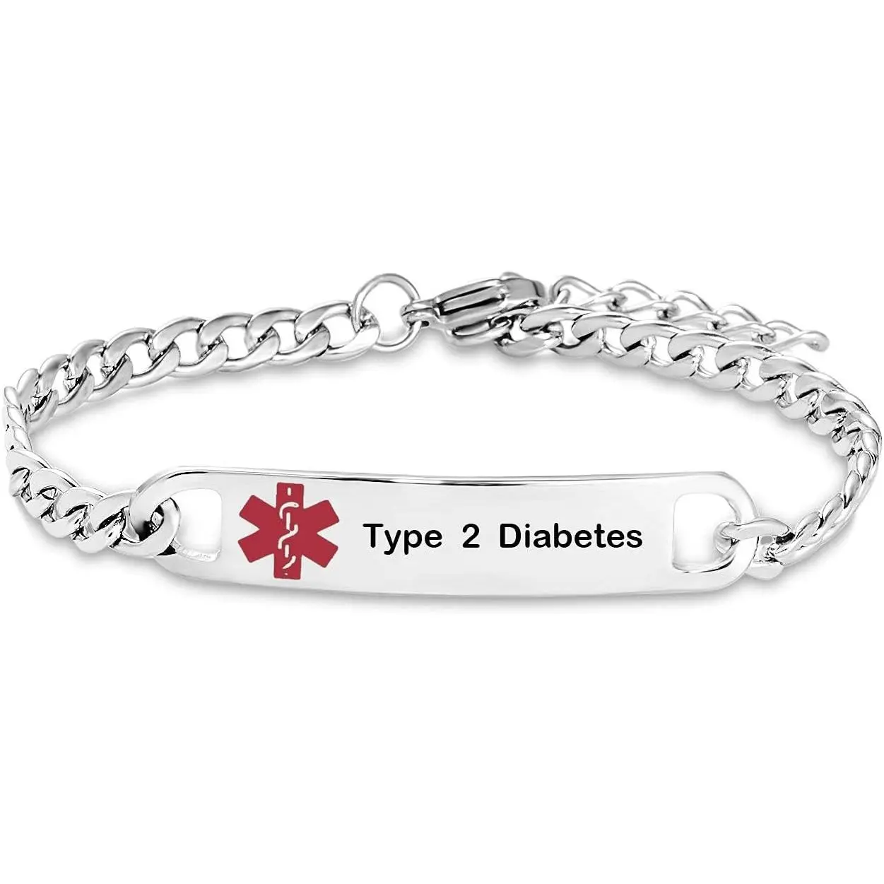 Red Medical Alert Bracelet for Women Men - Engraved Adjustable Stainless Steel Chain, Emergency First Aid Health ID JewelryGift