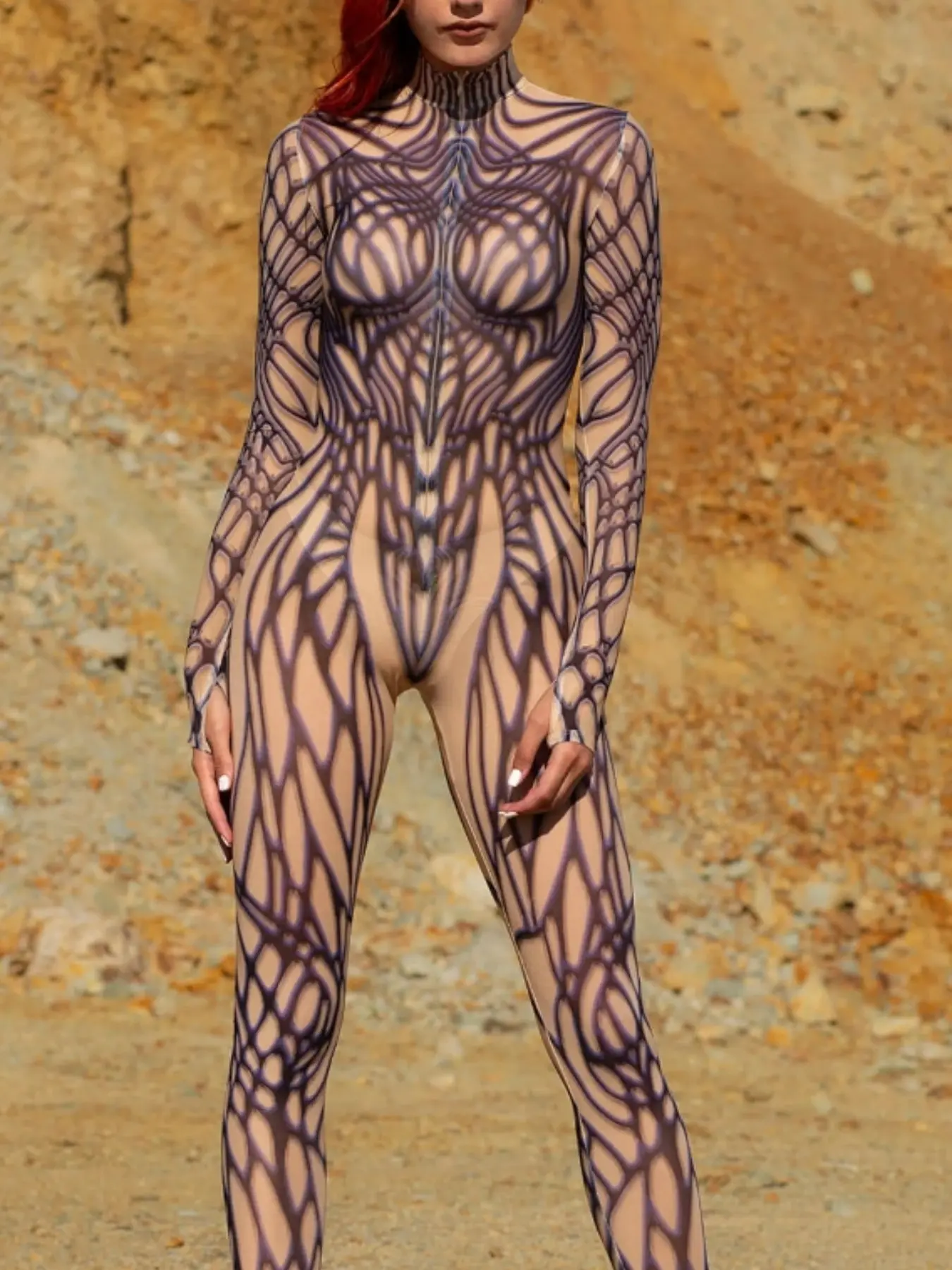 Women's Tight Sexy Bodysuit, Y2K Cyberpunk Style, Chic, Halloween Party Costume, Festival Role Play, Unique Bodycon Design, Print