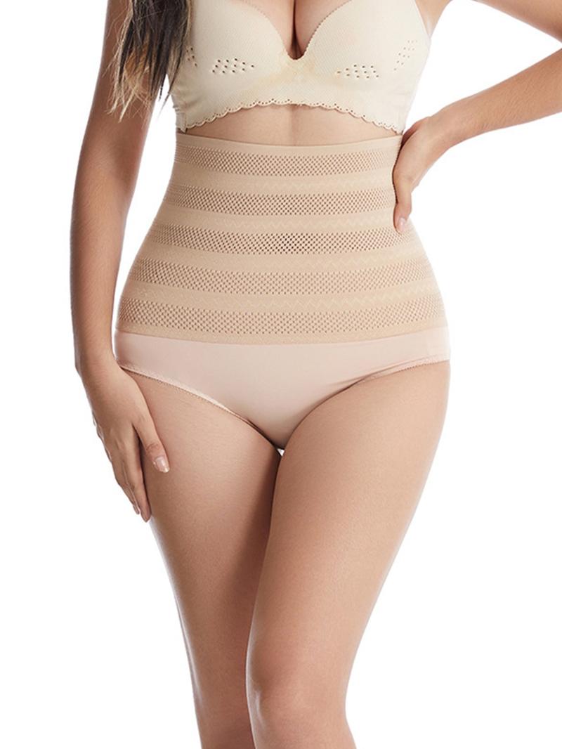 Women's Contrast Mesh High Waist Shapewear Panty, Elegant Solid Breathable Comfortable Underwear, Women Knickers, Tummy Tuck Garment