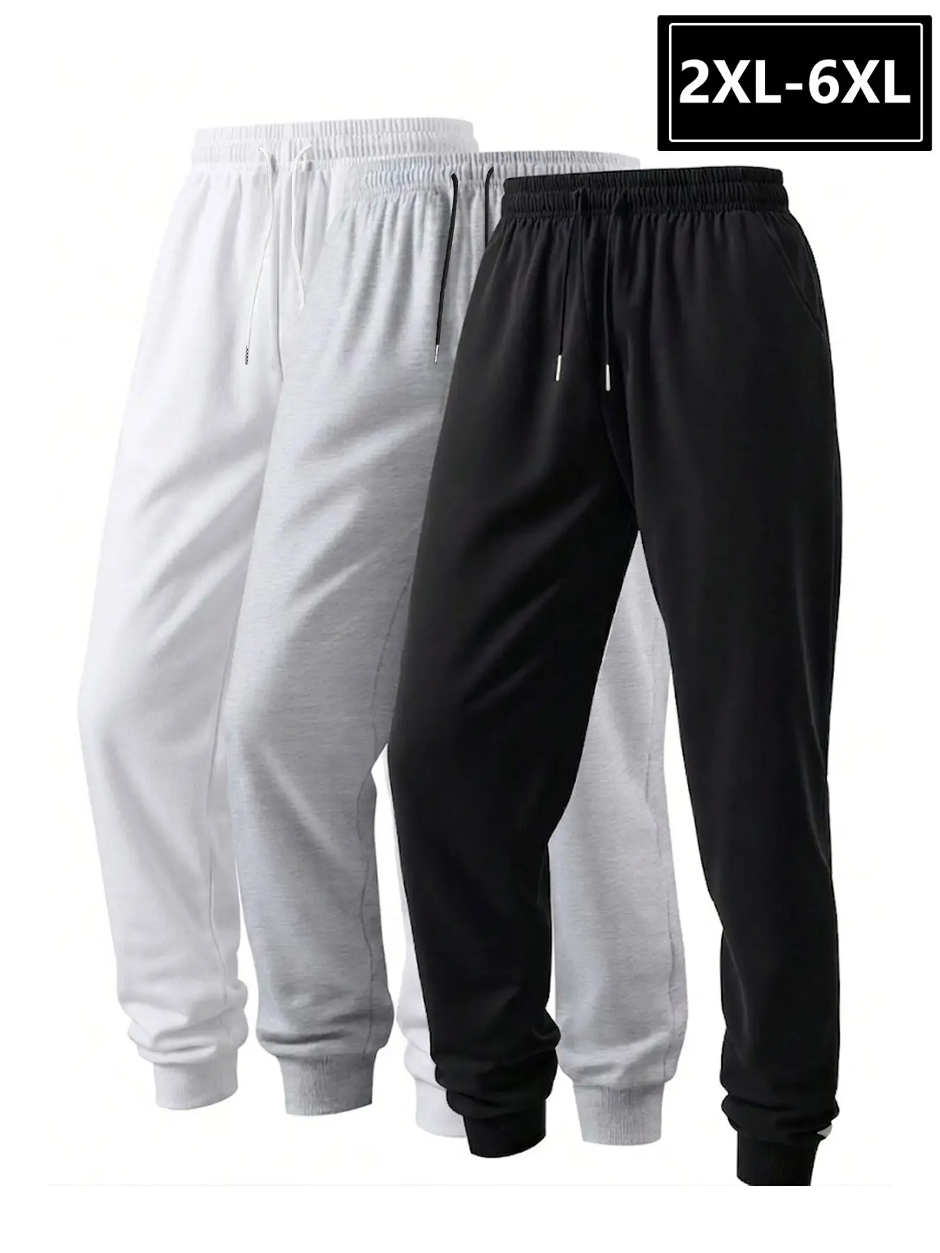 Large Size Men's Three Color Basic Cargo Pants 2xl-6xl, Loose Fit Conical Sport Long Pants, Soft Skin-Friendly Fabric, Drawstring Waist, Versatile Streetwear