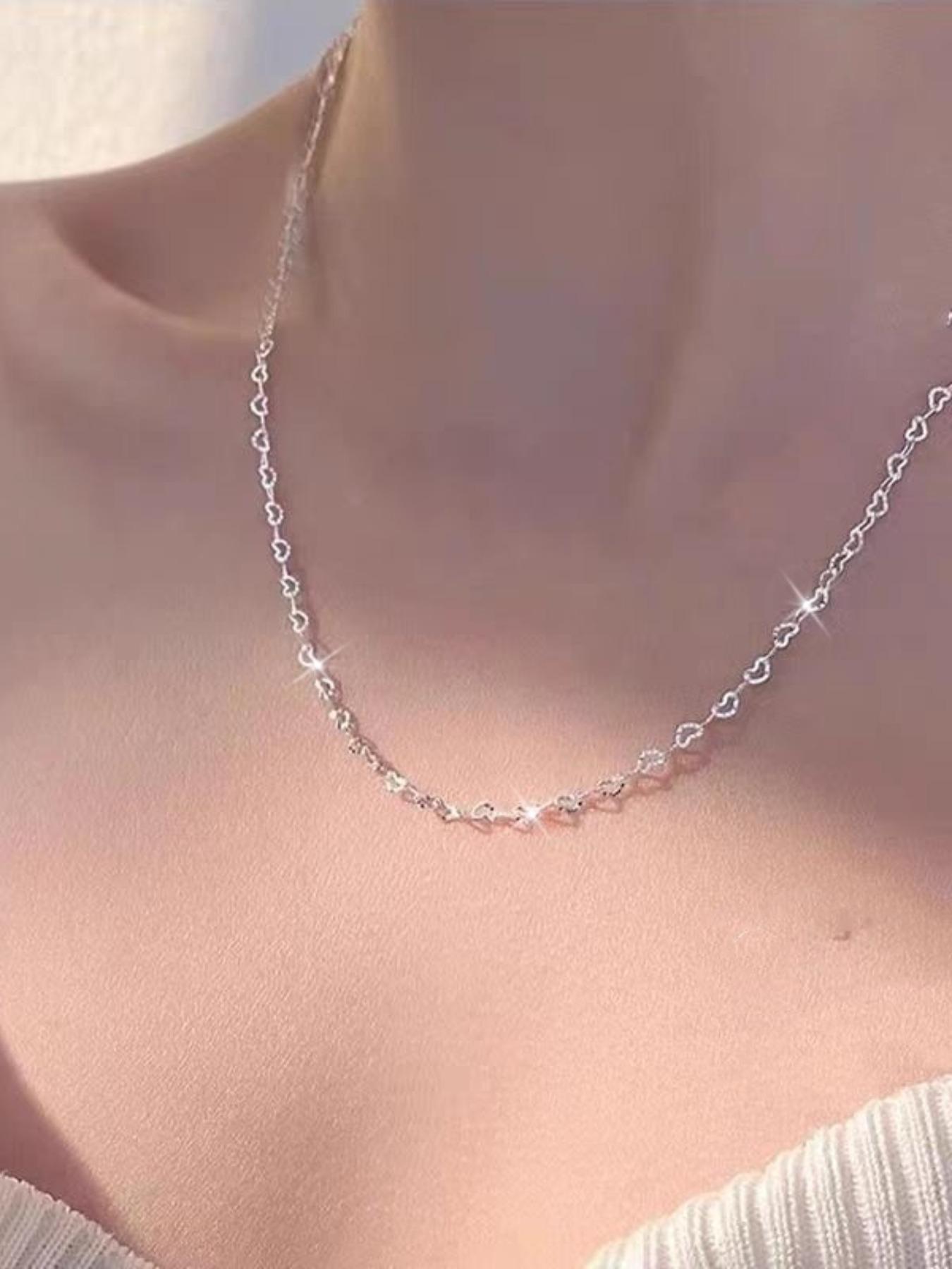S999 Sterling Silver Heart Design Chain Necklace, Gifts for Her, Fashion Jewelry for Party, Daily Clothing Decor, Trendy All-match & Exquisite Jewelry for Birthday Gift
