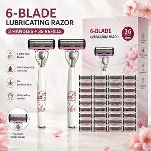 6-Blade Razor Set for Men and Women, 2 Premium Handles, 36 Replacement Blades, Ergonomic Non-Slip Grip, Durable and Sharp, Ideal for Daily and Travel Use