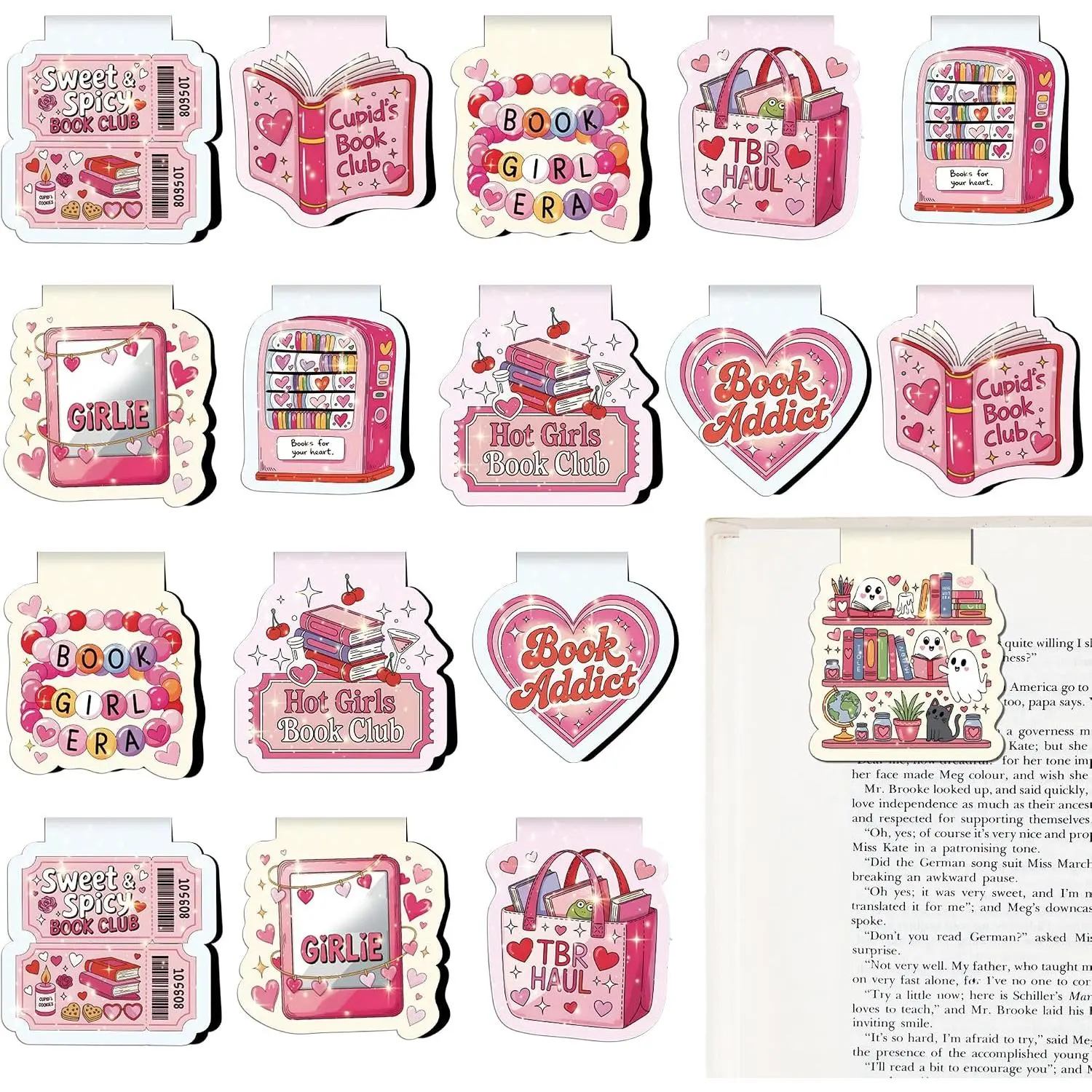 Cute Bookish  Bookmarks - 18 count  Girly Book Marks Gifts  Bulk Funny Page Marker Clip for Reading Lovers Women Girls Readers Students Teachers School Birthday Accessories