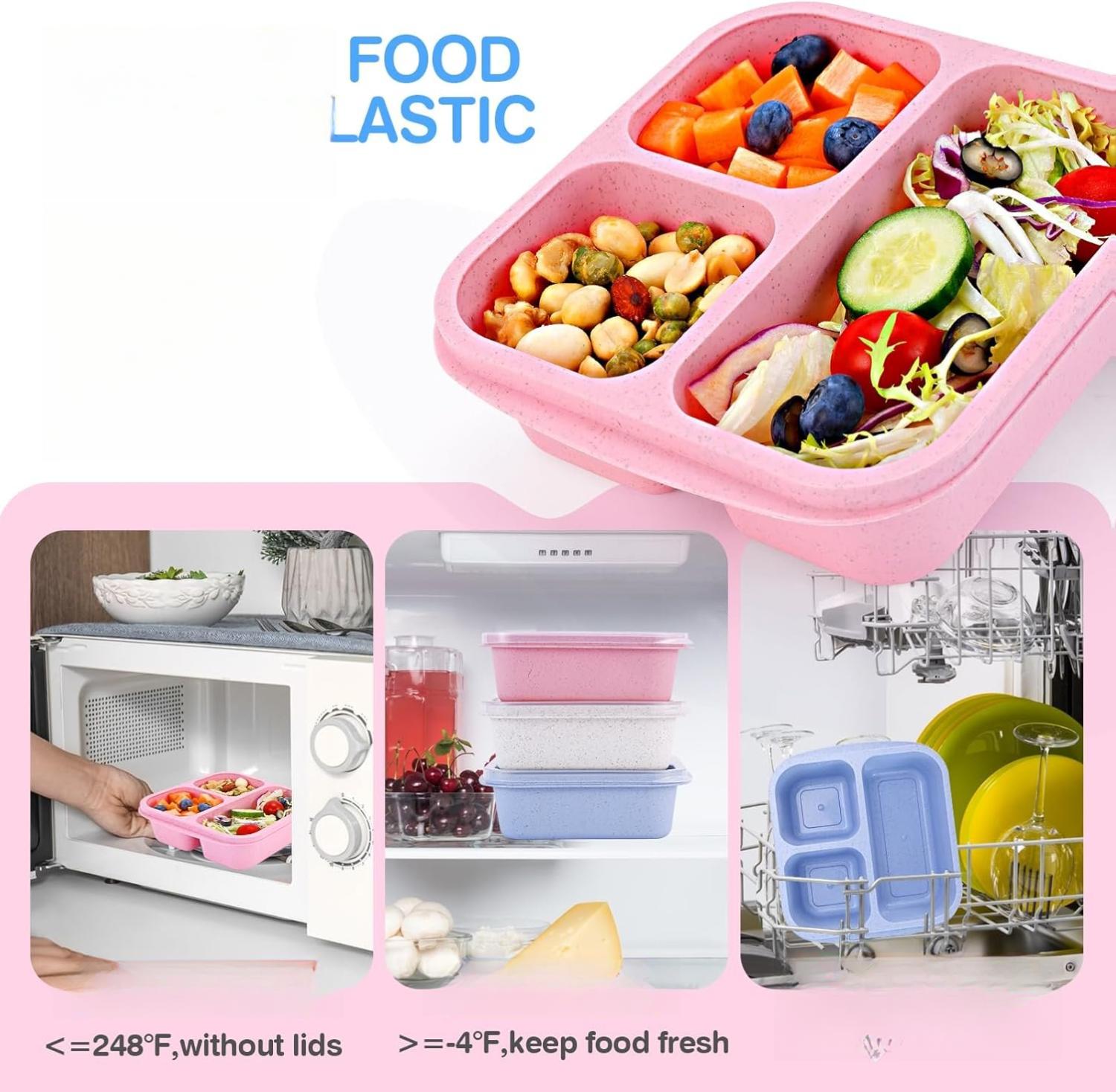 Bento Box [Portion Size], 3 Pack Snack Containers with 3 Compartments for Meal Prep & On-the-Go [School, Travel], Lunchable Container Reusable and BPA-Free