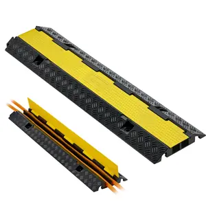 VEVOR Cable Protector Ramp, 22, 000 lbs/axle Capacity, 2 Channel Heavy Duty Rubber Cord Hose Wire Cover, 1.3x 1.2 in Channel, Traffic Speed Bump with Flip-Open Top Cover, for Indoor Outdoor, 1 Pack
