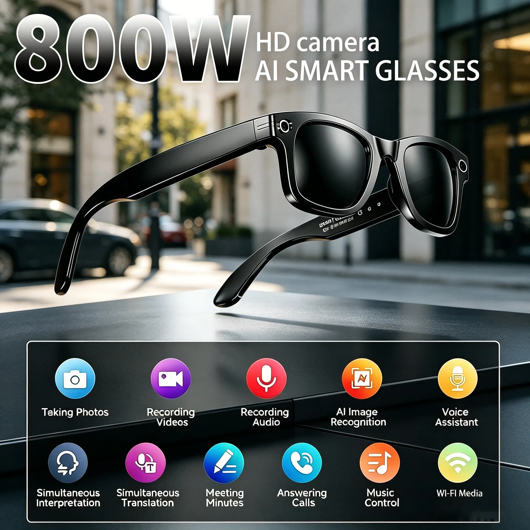 2026 Smart Glasses with 8mp Camera, WiFi Bluetooth-compatible, Ip67 Waterproof, Ai Translation, Noise Reduction, Color-Changing Lenses for Outdoor Driving