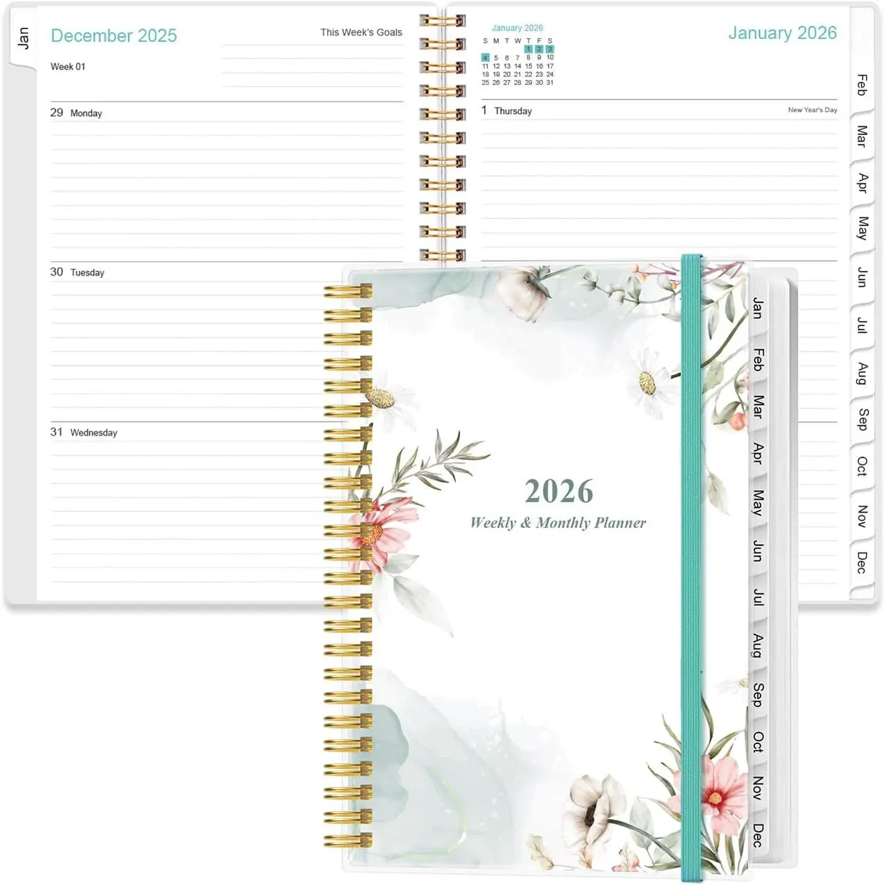 2026 Planner - Weekly Monthly Planner 2026 from January 2026 to December 2026, Planner 2026 with 12 Monthly Tabs, Inner Pocket, 6.4" x 8.5",  Floral