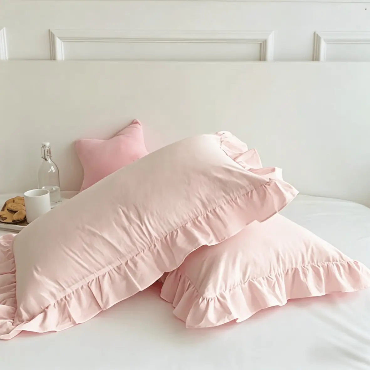 Solid Color Ruffled Pillowcases, 2‑Pack, Soft & Breathable, All‑Season Pillow Protector Covers, Pillow Inserts Not Included