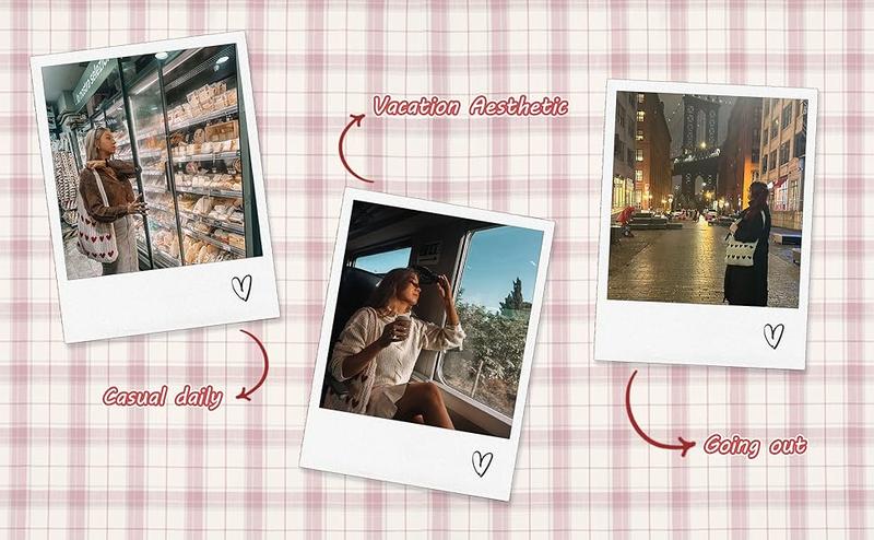 Heart Crochet Tote Bag Cute Valentines Day Gift for Women Adorable Purse with Keychain Cutecore Aesthetic Y2K Style Handbag Perfect Present