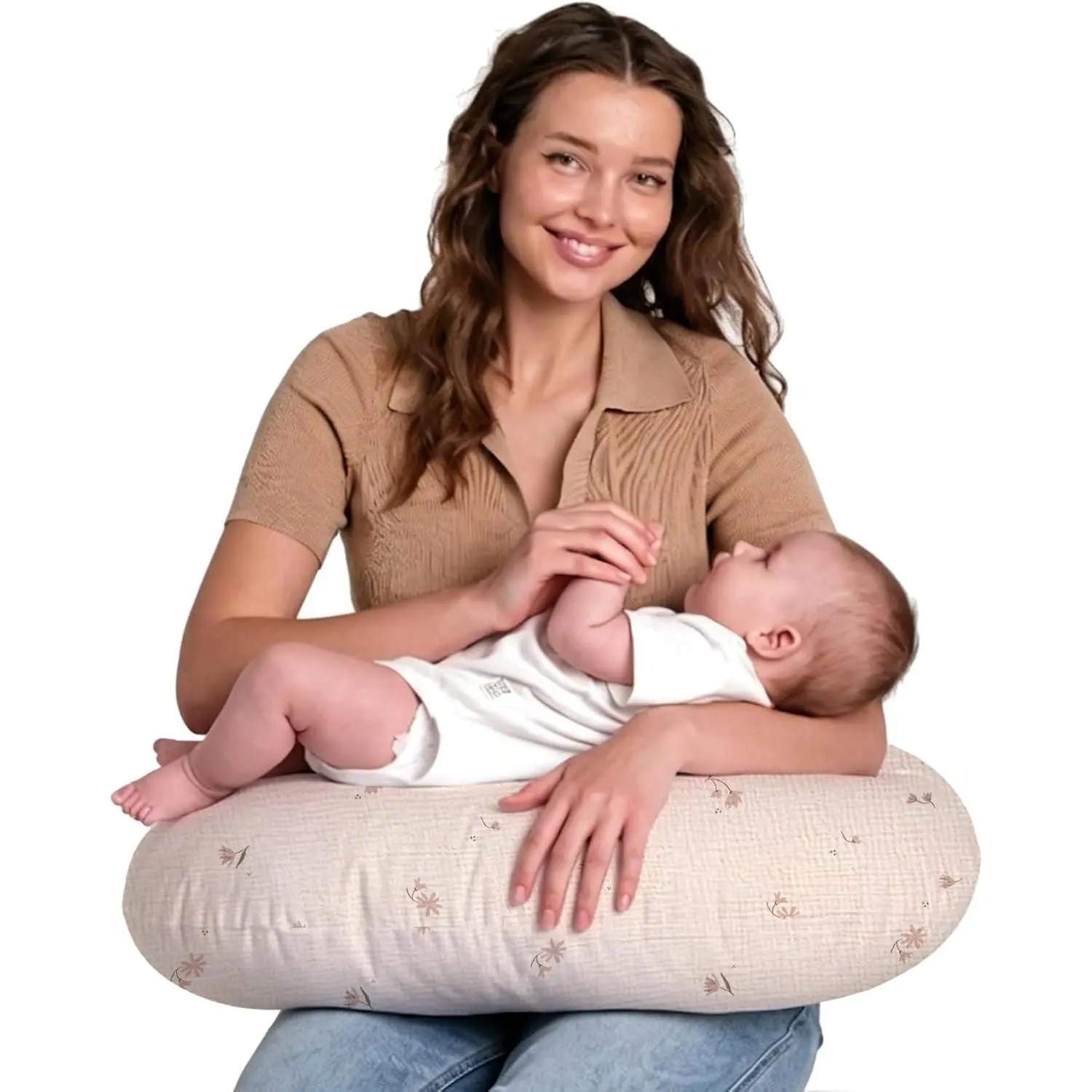 Soft 100% Cotton Muslin Nursing Pillow with Breathable Removable Cover for Babies 0-12 Months(Gift)