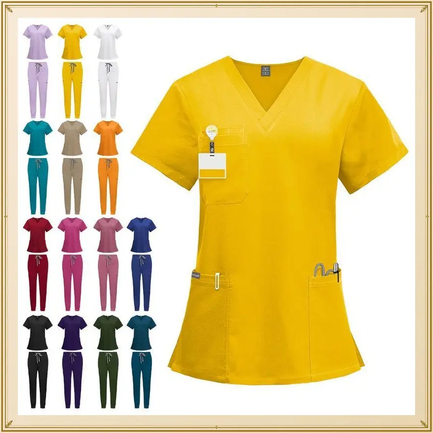 NewDouble-LayerMulti-FunctionPocketNurseUniformSurgicalGownAnesthesiologistWorkwearShortSleeveLongPantsSet