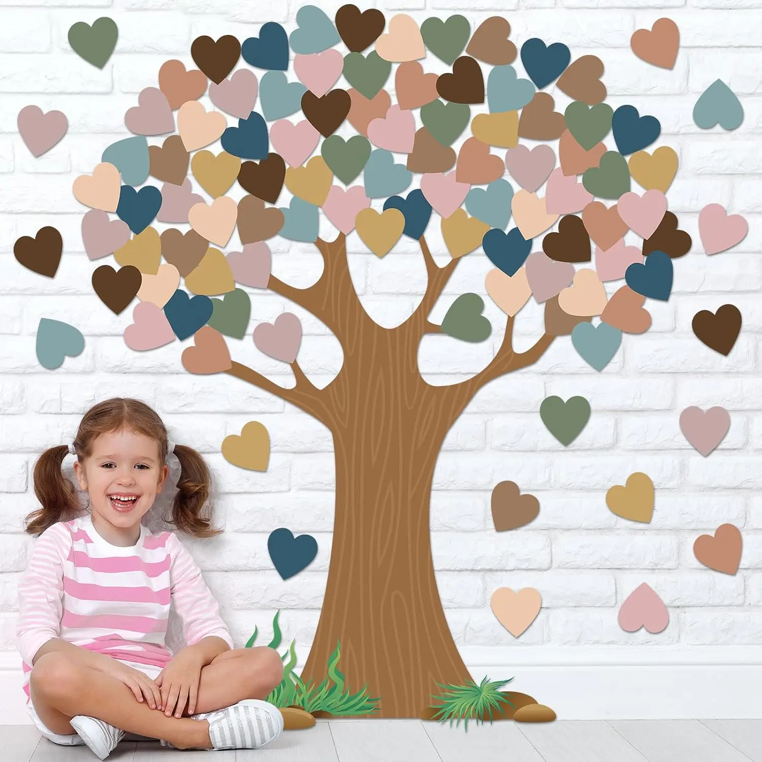 102 count Boho Classroom Tree Bulletin Board Set with Heart Shape Cutouts, Welcome Classroom Bulletin Tree Wall Decors Supplies for School Elementary Teacher Chalkboard