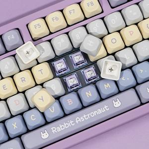 Cute Bunny Purple PBT Keycaps 136 Keys Dye Sublimation XOA Profile Full Set Compatible with Cherry MX Switches ANSI Layout Mechanical Keyboards gaming stuff gaming accessories