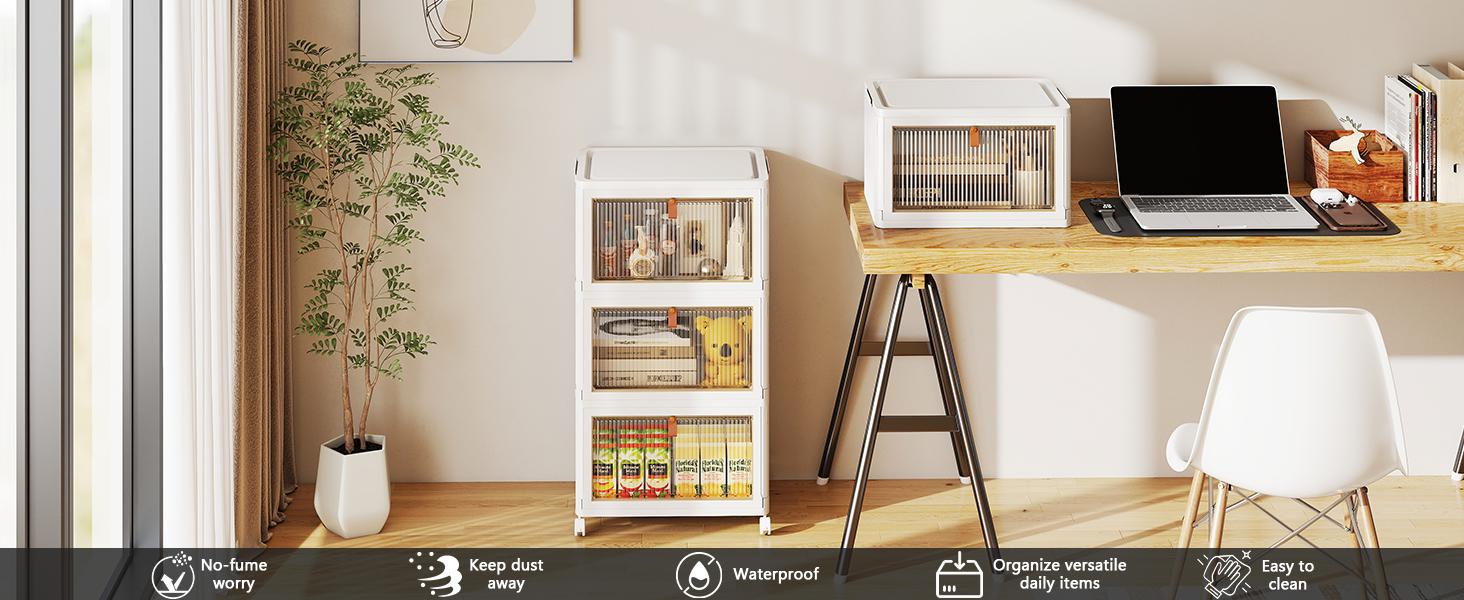 4 Tier Stackable Plastic Storage Bins with Lid and Wheels - 23 QT Closet Organizers and Storage, Foldable Storage Containers, Organization and Storage Boxes for Craft, Home, Pantry, Dorm, Grey