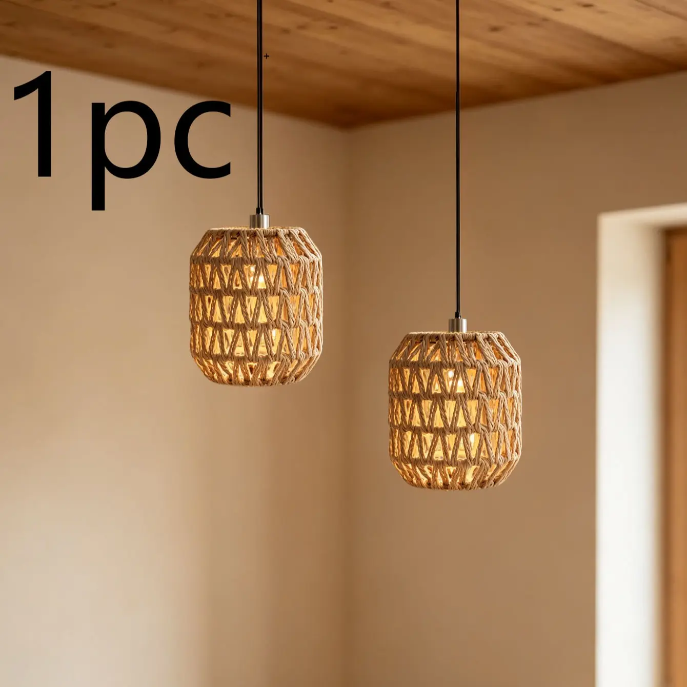 Wabi-Sabi Style Hollow Paper Rope Woven Drum Lampshade, Japanese Ryokan Restaurant Pendant Light, Handmade Bamboo Decor, Halloween Home Decoration