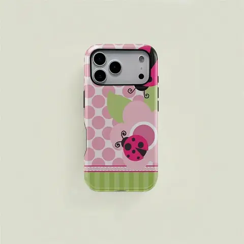 Cute Floral Dot Ladybug Print Cellphone Case - Durable 2-In-1 Protective Accessory for iPhone 17-13 Pro, Samsung Galaxy S25-S22 Ultra Series, MFLA35 Cute Phone Accessories