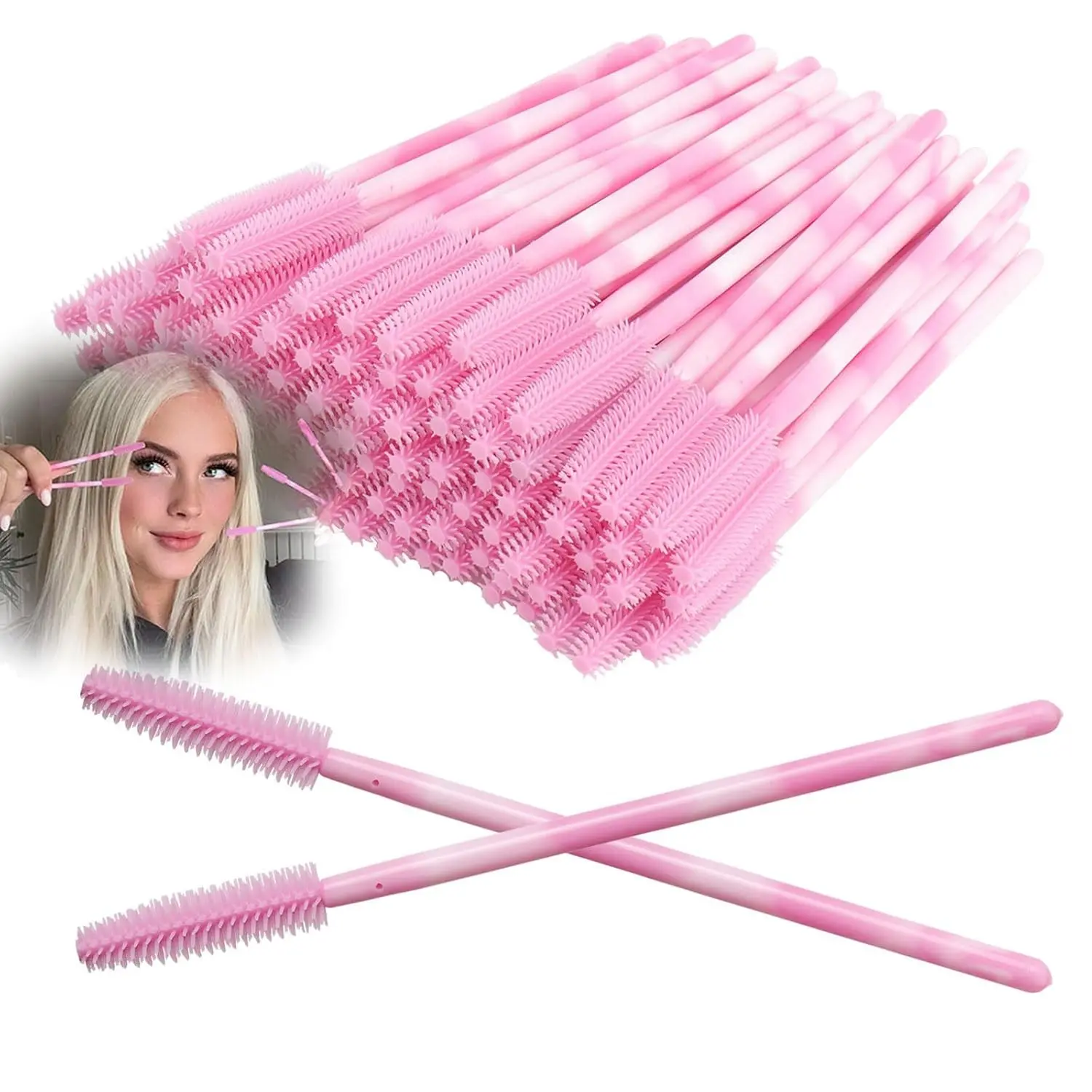 Upgrade Silicone Mascara Wands Disposable Mascara Wand Silicone Spoolies Soft Lash Spoolies Brush for Eyelash Extensions Lift and Brow Two-toned Pole 50Pcs