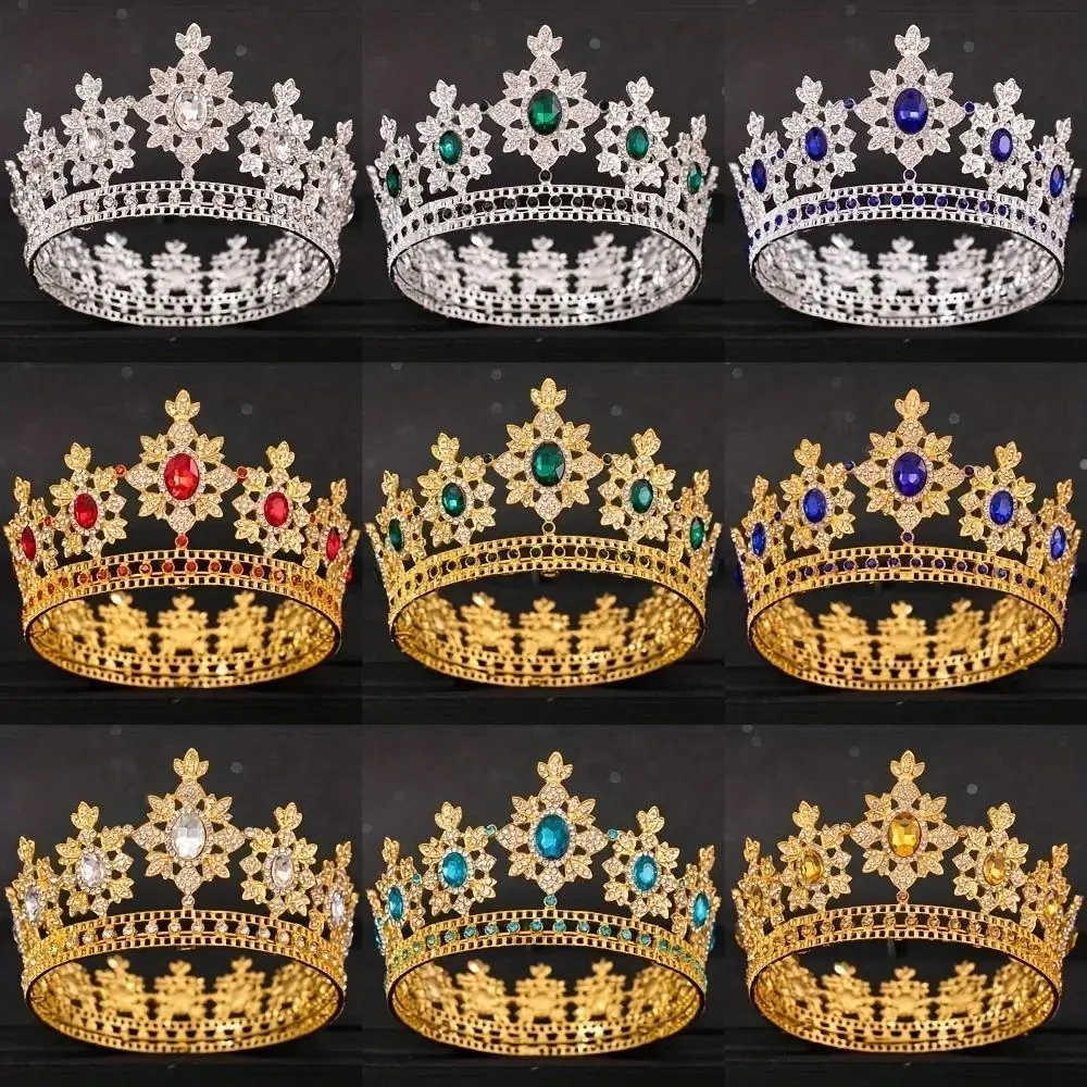 Luxury Crystal Rhinestone Crown for Brides, Gold Round Diadem Hair Jewelry, Crown Shape Crystals Alloy Female Wear Wedding Accessory with Romantic Look & Sparkling Stones, Wedding Party