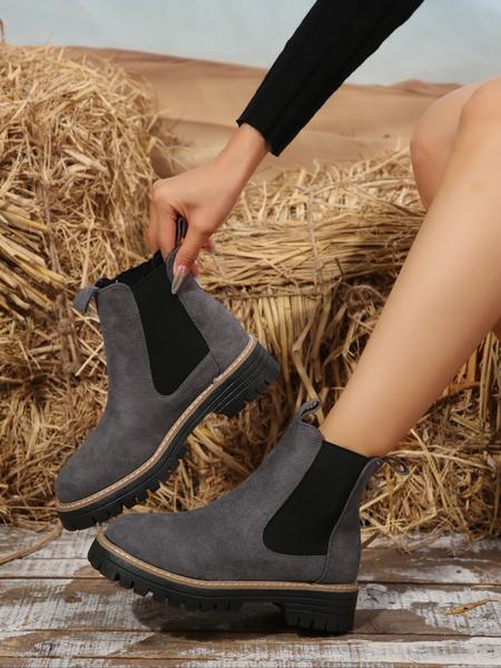 Chunky Sole Chelsea Boots for Women, Trendy High Heel Ankle Boots, Casual PU Leather Short Boots for Fall & Winter