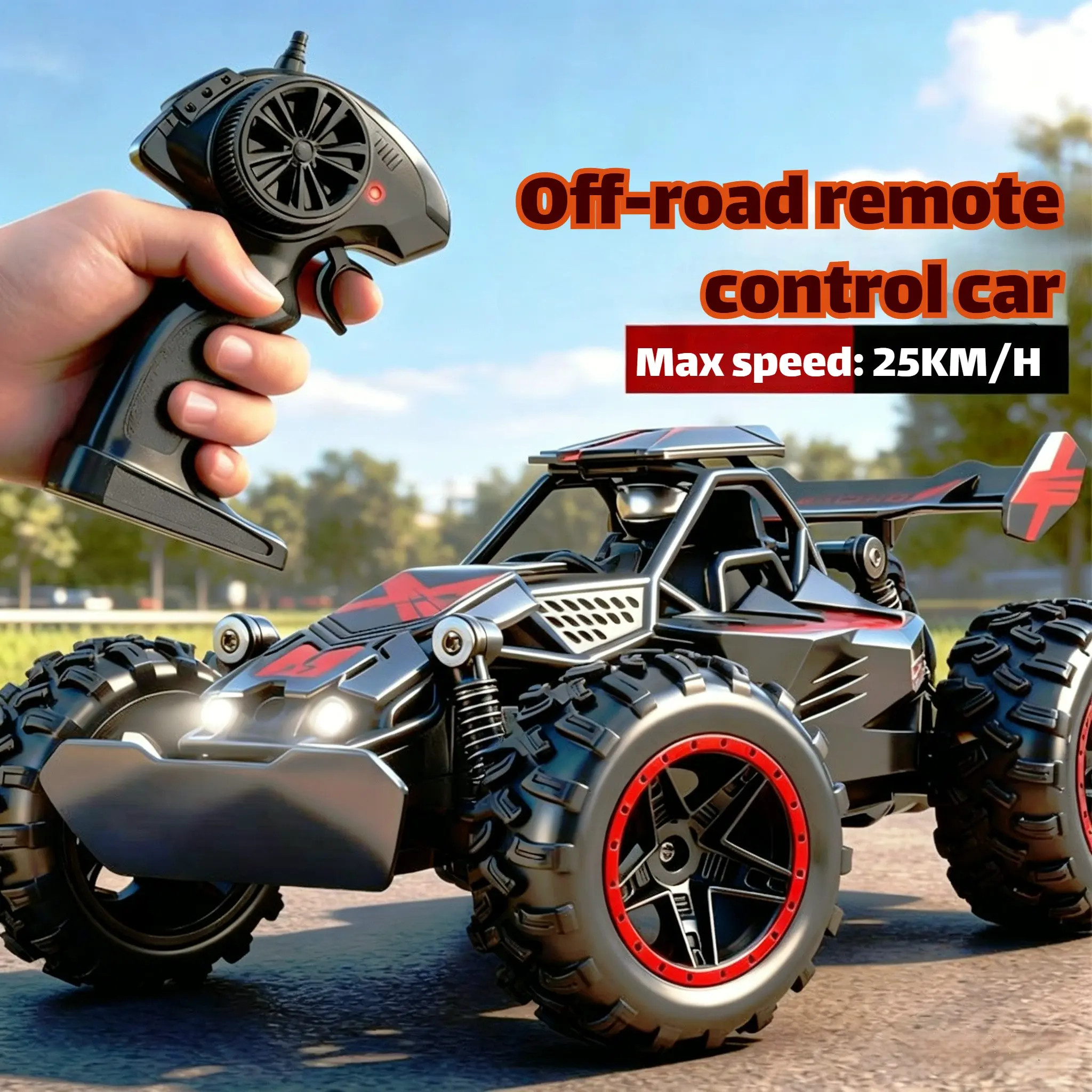 25KM/H High Speed RC Monster Truck, 2.4G Remote, LED Lights & Shock Absorber, Great for Climbing & Drifting, Rechargeable Off-Road Vehicle, Fast RC Car, Remote Controlled Car, Gift for Boys & RC Fans
