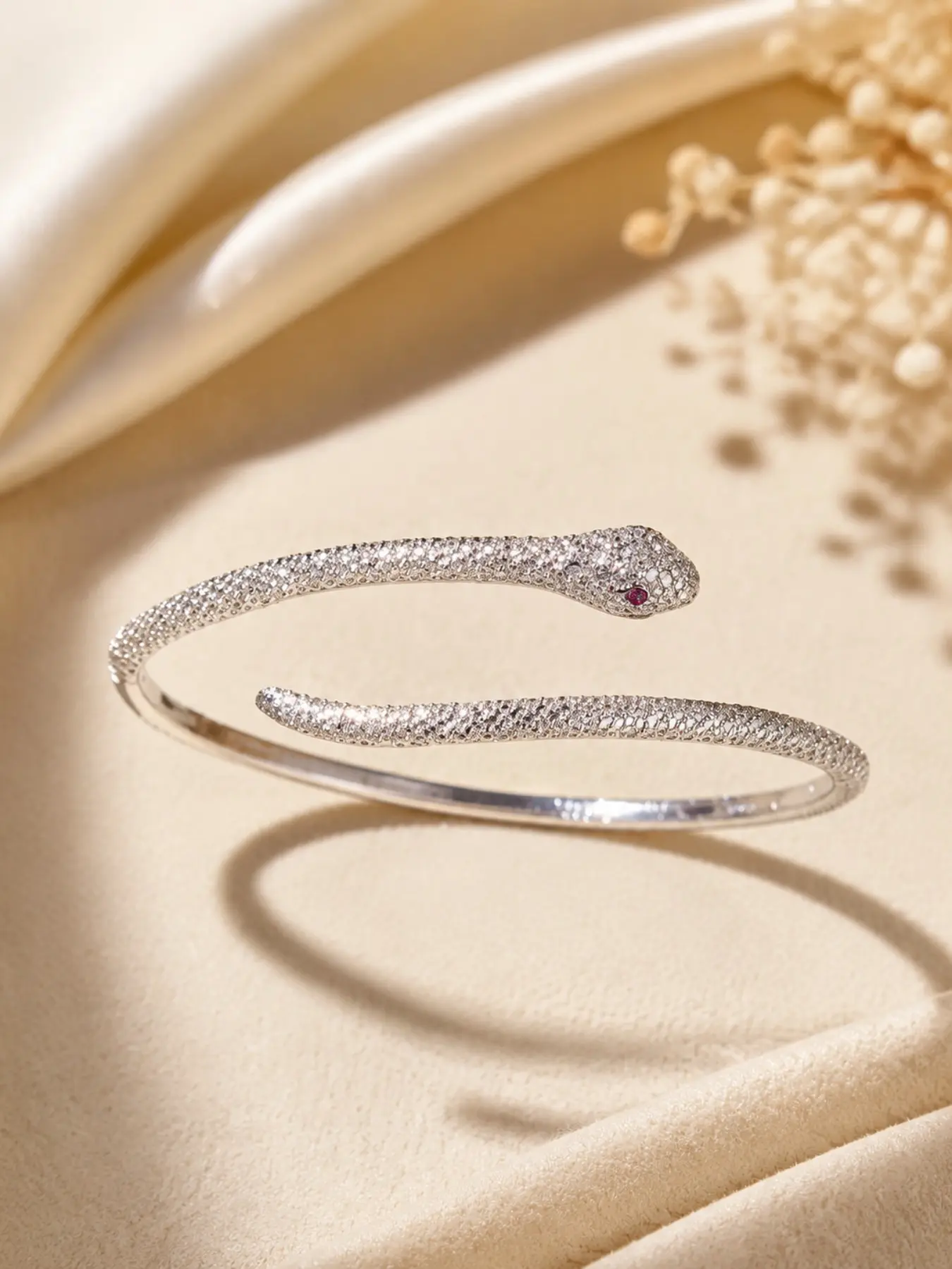 Luxury Snake Bangle Bracelet for Women, Crystal Pavé Cuff with Rhinestones, Adjustable Open Design, Perfect for Daily Wear & Gifts