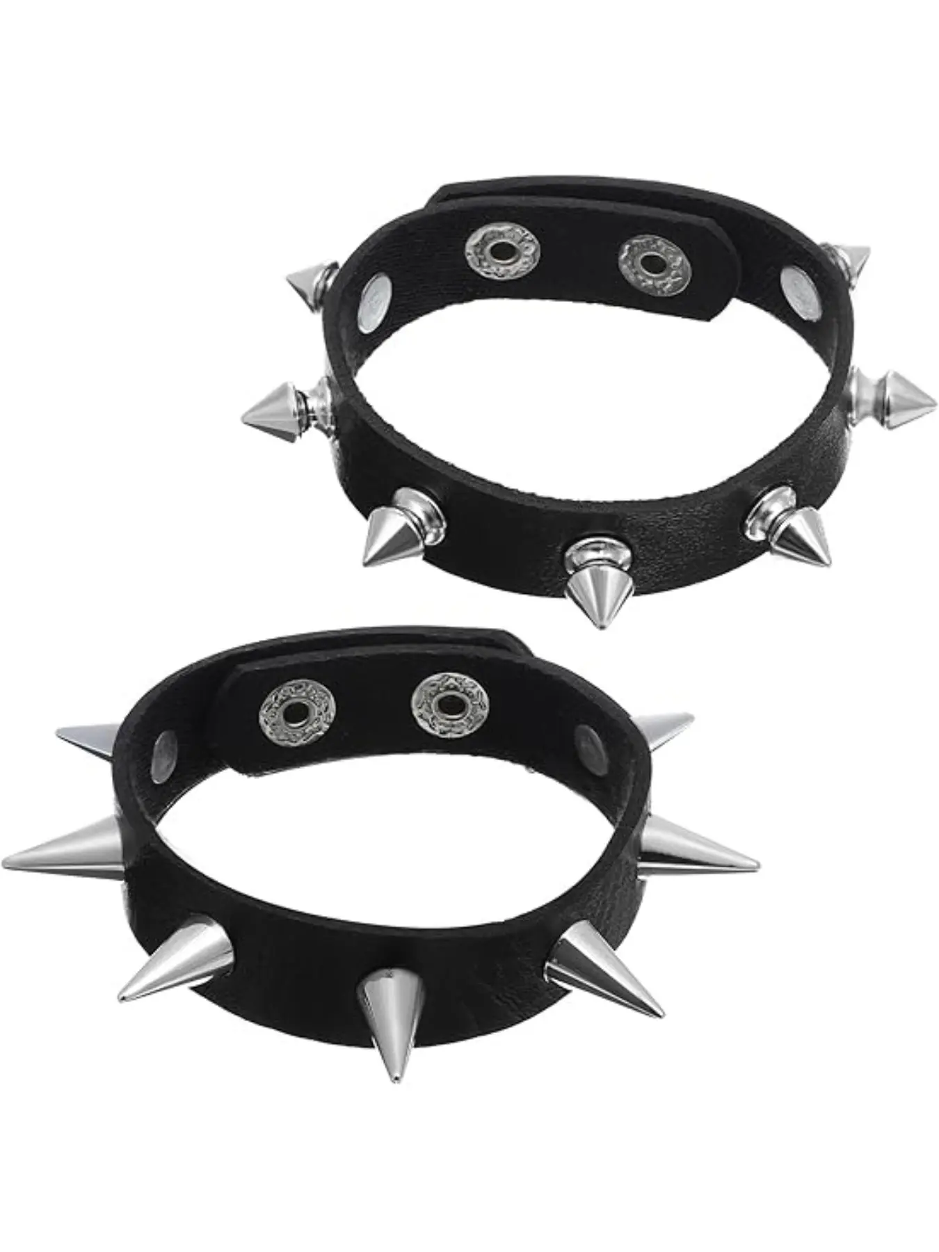 2 Pack Unisex Gothic Punk Wristbands, Adjustable PU Leather Bracelets, Cone Spike Rivet Design, Ideal for Halloween, Rave, Concerts, Gifts