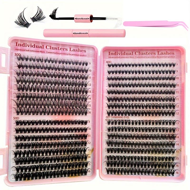 Mixed Length Individual Cluster Lashes with 2 in 1 Glue & Tweezers, 1 Set Curling Strip Lashes, Natural Curl Fluffy Volume False Eyelashes for Women Eye Makeup