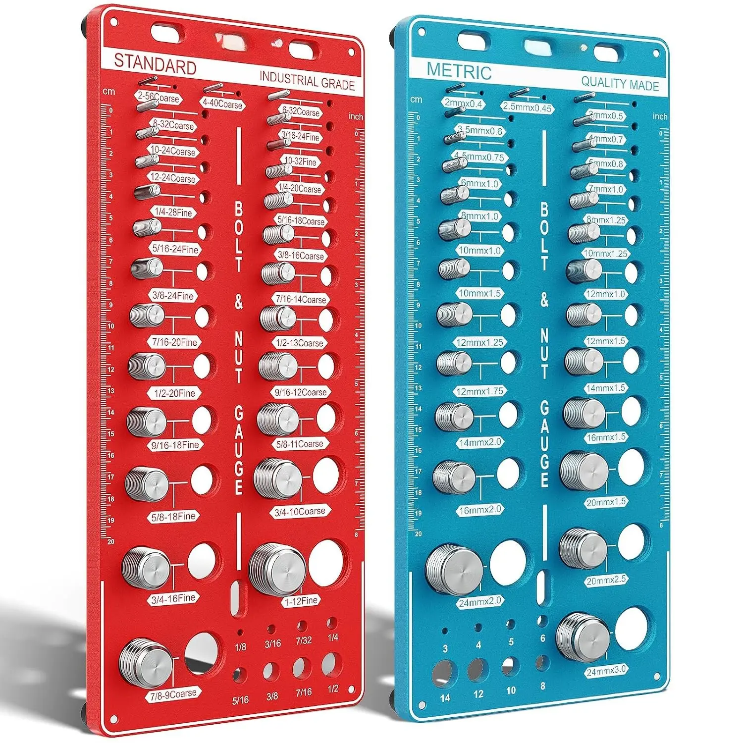 68 Nut and Bolt Thread Checker Standard and Metric, Bolt Size Finder | Thread Gauge with 26 Standard & 26 Metric Bolt & 16 Drill Bit Gauge, Bolt and Nut Identifier Gauge