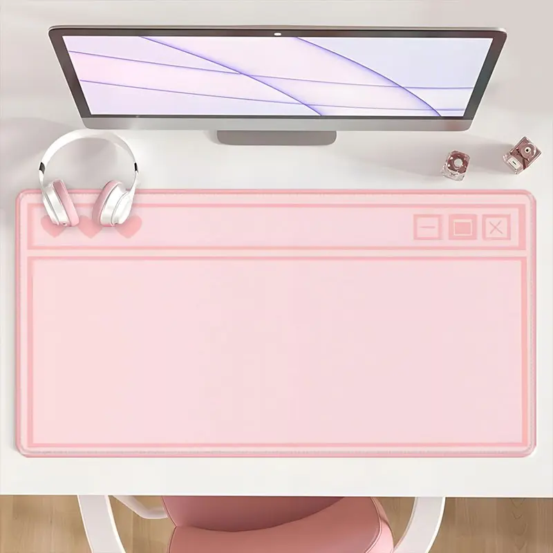 [Mouse Desk Pad] Non-Slip Mouse Pad Large Gaming Mouse Pad With Rubber Base & Stitched Edge Pink Heart Cute Design Desk Top Protector Mat For Home Office Use Perfect Gift For Valentine Day Or Romantic Occasion