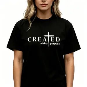 "Created with a Purpose Christian Cross Faith Quote Casual Crew Top" Graphic Unisex Tee |   All-Season Breathable Top