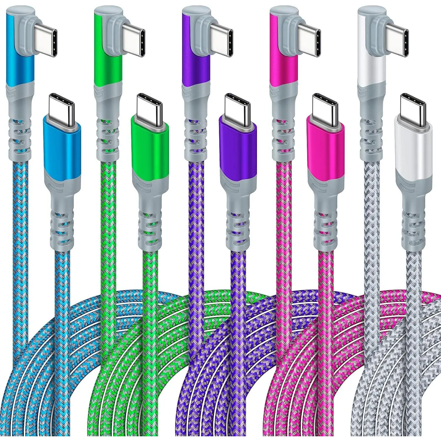 ?5-Pack? USB C to USB C  10ft, Extra Long Right-Angle 60W/3A Type C to Type C Charger    Cord Compatible with  S22 Ultra,  Pixel 6, iPad Pro 12.9 Air Mini MacBook