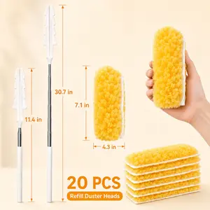 Telescopic Extendable Duster with 20 Pack Disposable Microfiber Refill Heads, Lightweight Hand Dust Cleaner, Flexible Dust Removal Tool for Household, Car, Office & High Corner Dust Wiping