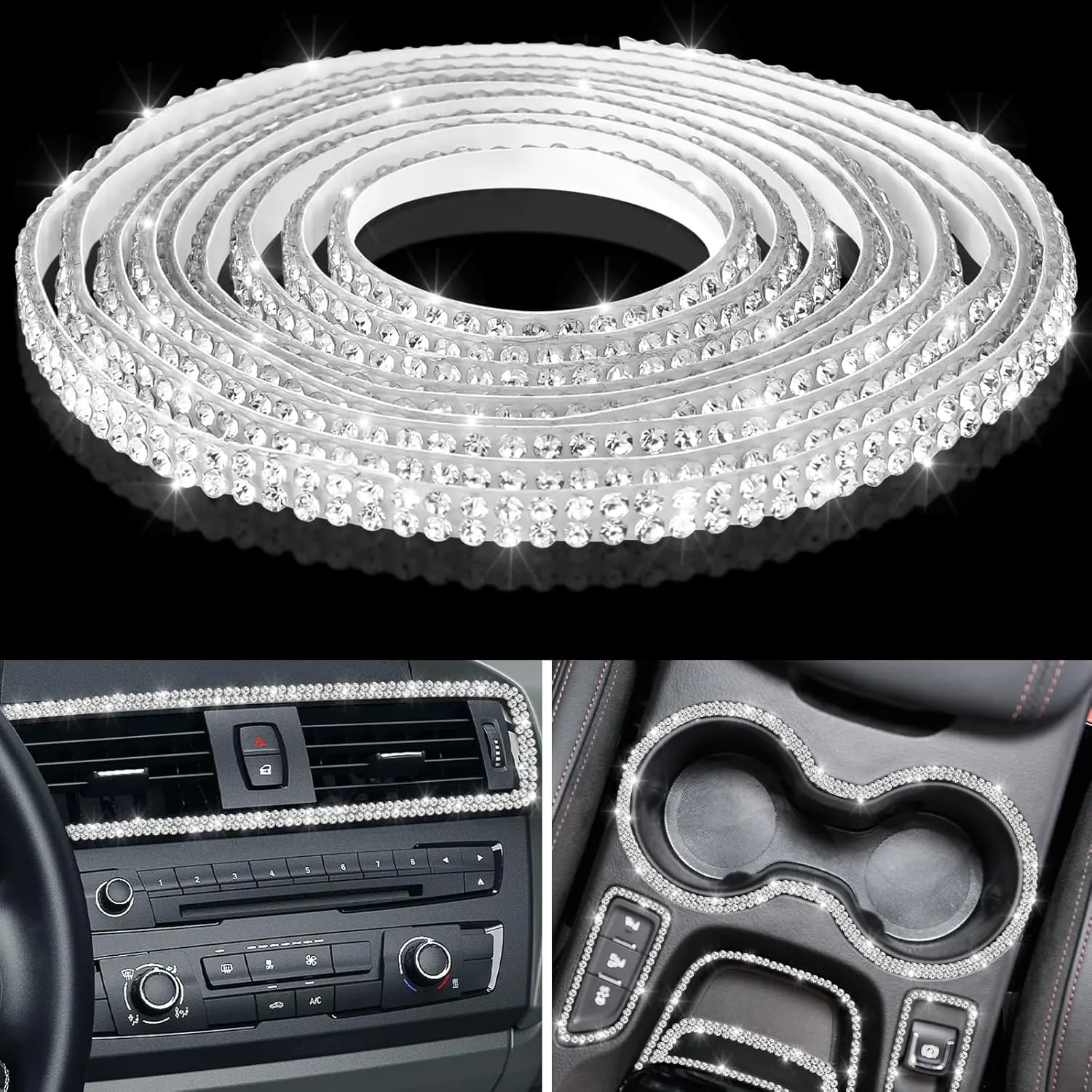 Kingdder 16.4 ft Bling Car Trim Self Adhesive Bling Car Accessories for Women Rhinestone Strip Glitter Diamond Sticker DIY Line Molding Dashboard Decal Shiny Auto Stuff for Interior Exterior Decor