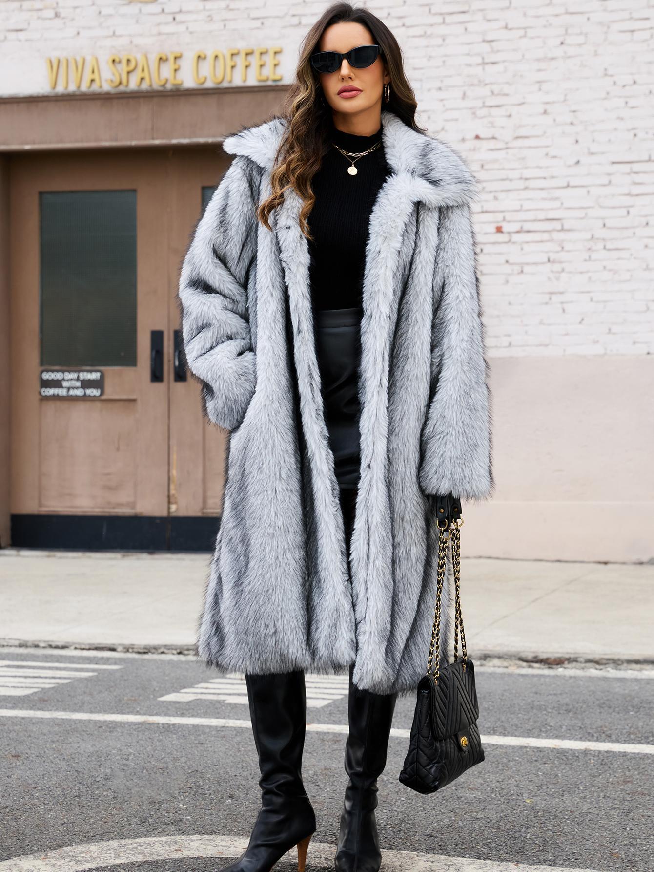 VVZ Women's Long-Length Warm Imitation Fur Fleece Coat for Fall and Winter Soft Cozy Full Coverage Design Womenswear Outerwear TikTokShopHolidayHaul Jackets