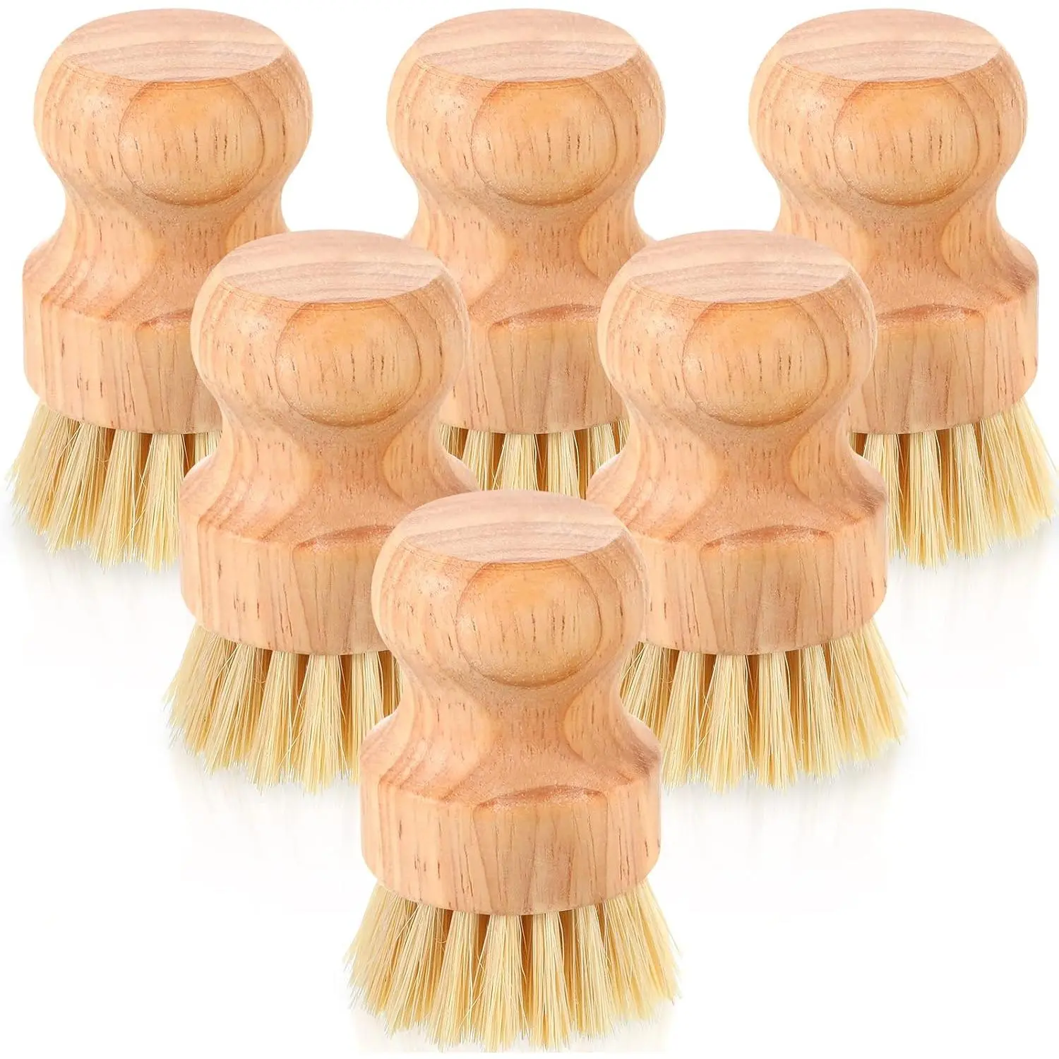 6 Packs Bamboo Dish Scrub Brushes Wooden Scrubbers Set, Kitchen Dishwashing Scrubber with Natural Sisal Bristles for Cleaning Iron Pot Pan Sink