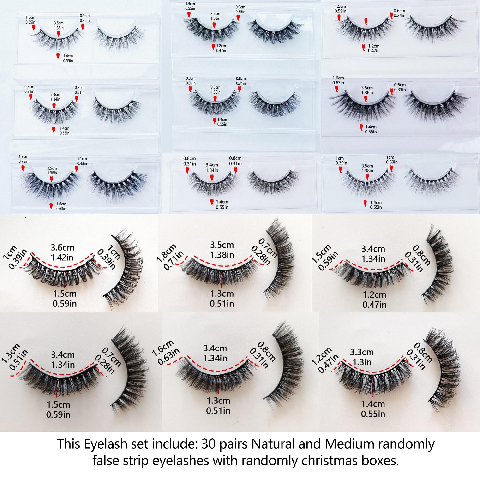 Natural & Medium False Eyelashes, 30 Pairs/60 Pairs Curling False Eyelashes, Reusable Eye Makeup Products for Women